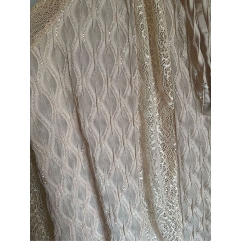 Roz and Ali Blush Lace Sheer Floral Tie Front Peasant Blouse sz 3X Boho Cottage - Picture 6 of 7
